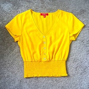 Guess Ruffled edge Crop top - Yellow (Size: XS)